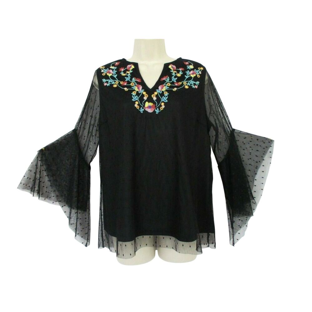 Umgee Top Womens Small Black Lace Embroidered Floral Fairy Grunge Whimsigoth